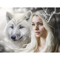 Frau mit weißem Wolf